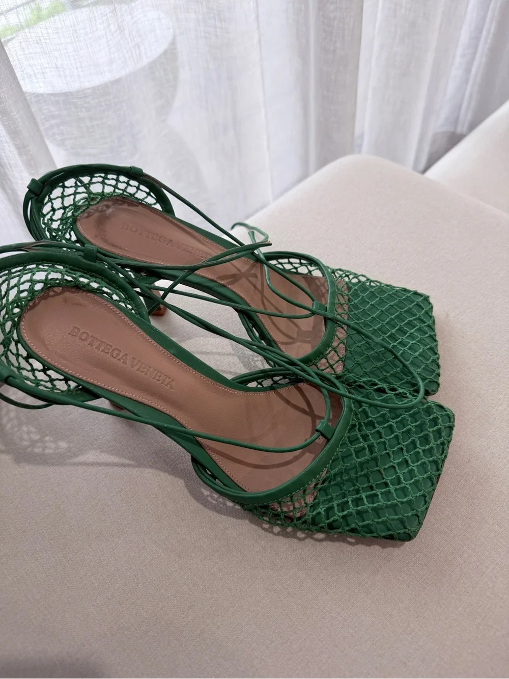 Bottega Veneta Green Mesh Lace-Up Stiletto Heels Size 39